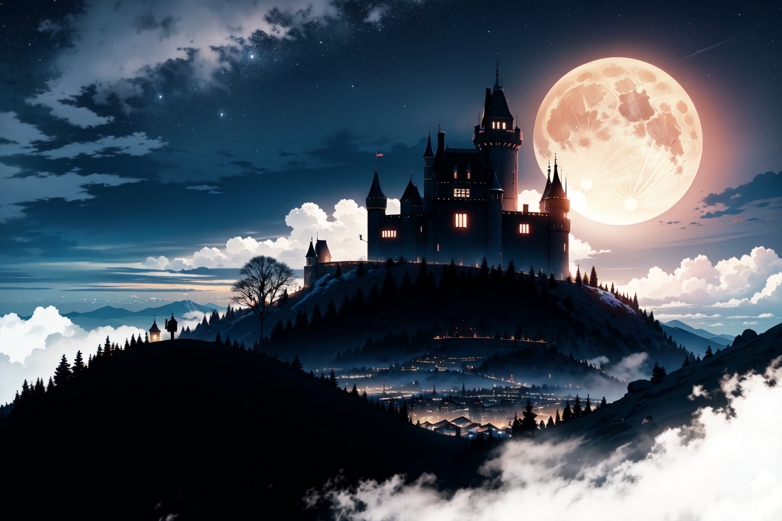 城と満月