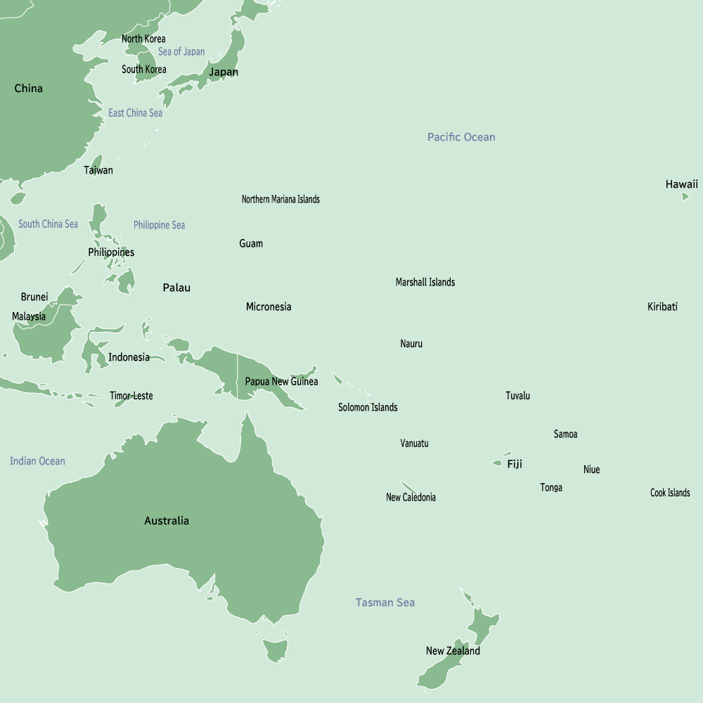 Simple map of Oceania in English