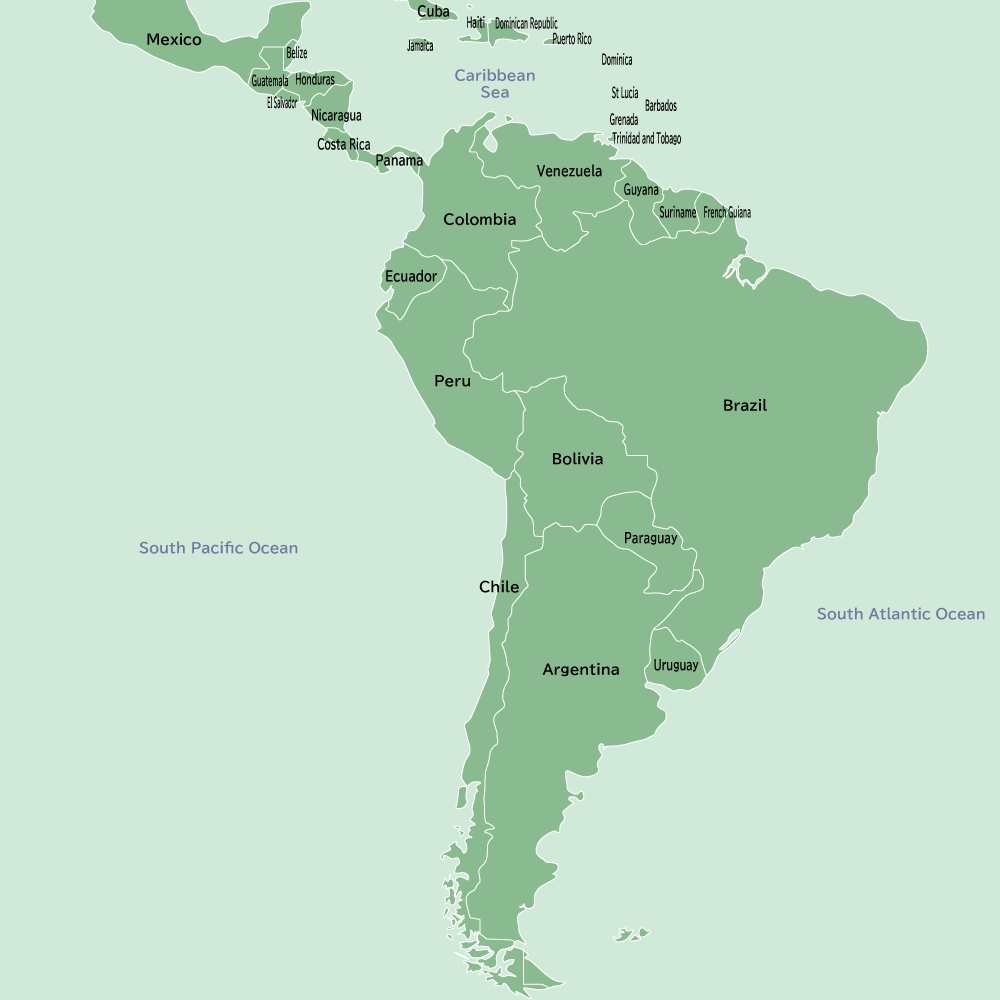 Simple map of South Central America in English