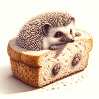 DALL·E 2024-01-12 07.16.33 - A pencil sketch illustration of a hedgehog hiding inside a loaf of bread, with only its eyes and nose visible. The hedgehog is walking on two legs, wi