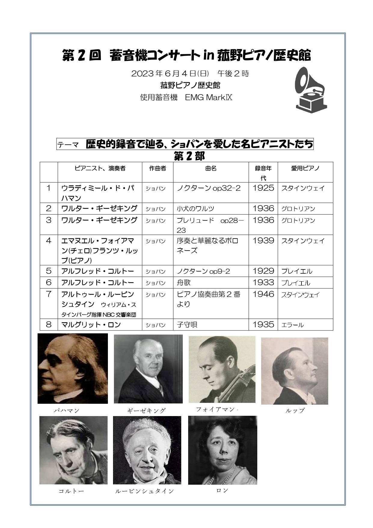 菰野ピアノ歴史館　蓄音機コンサートプログラム　第2回第2部_page-0001