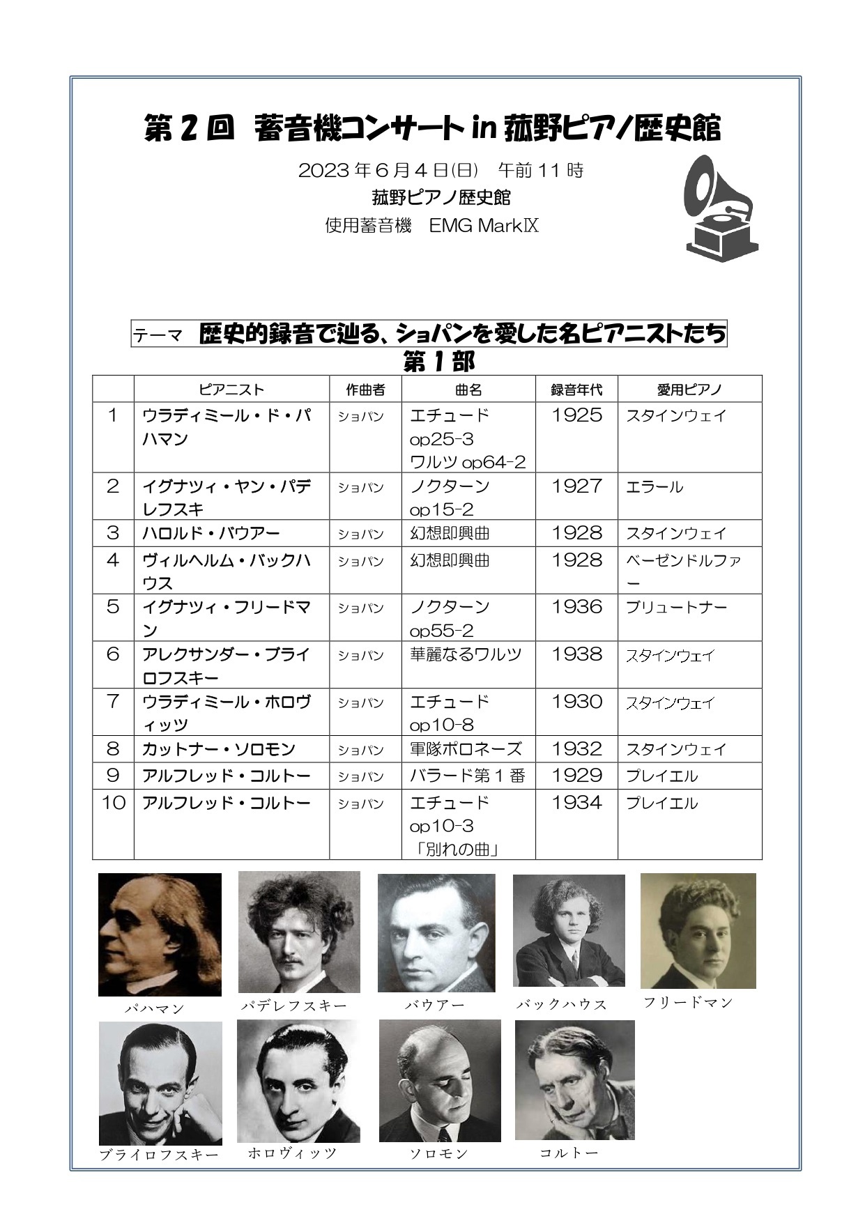 菰野ピアノ歴史館　蓄音機コンサートプログラム　第2回第1部_page-0001